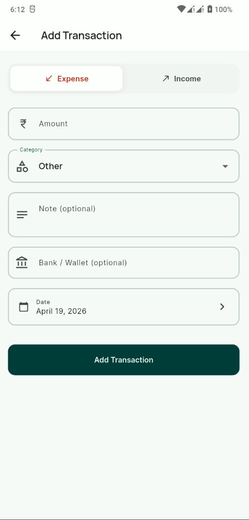 Add new transaction screen