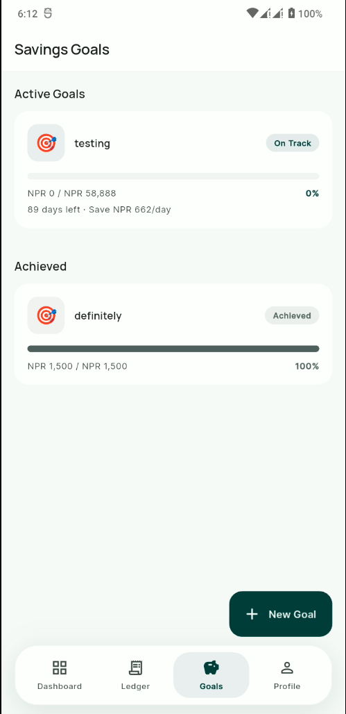 Savings goals overview screen
